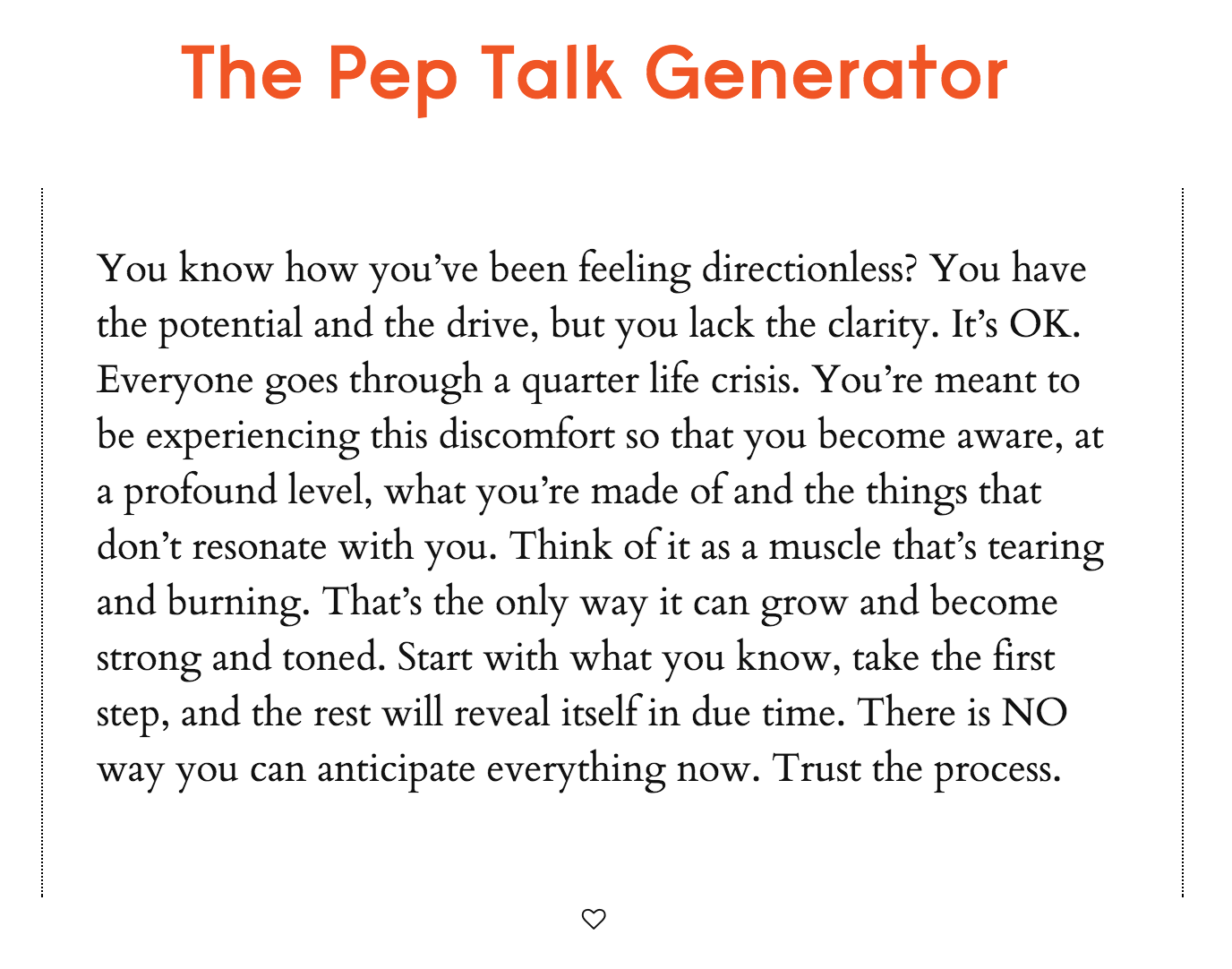 Pep Hit Example Pep Talk Generator Will Encourage You When You Need Confidence - The Muse